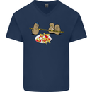Potato Murder Funny Food BBQ Chef Mens V-Neck Cotton T-Shirt Navy Blue