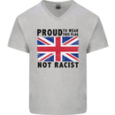Proud to Wear Flag Not Racist Union Jack Mens V-Neck Cotton T-Shirt Sports Grey
