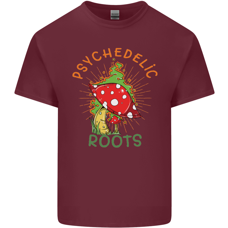 Psychedelic Roots Magic Mushrooms LSD Hippy Mens Cotton T-Shirt Tee Top Maroon