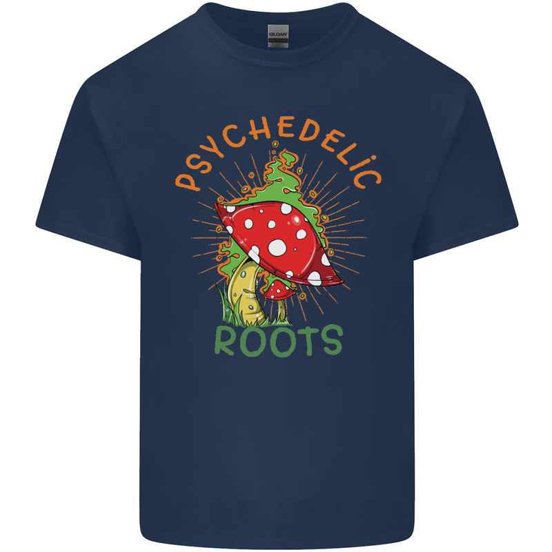 Psychedelic Roots Magic Mushrooms LSD Hippy Mens Cotton T-Shirt Tee Top Navy Blue