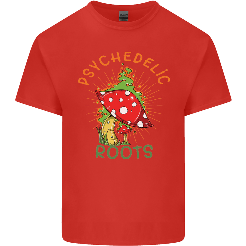 Psychedelic Roots Magic Mushrooms LSD Hippy Mens Cotton T-Shirt Tee Top Red