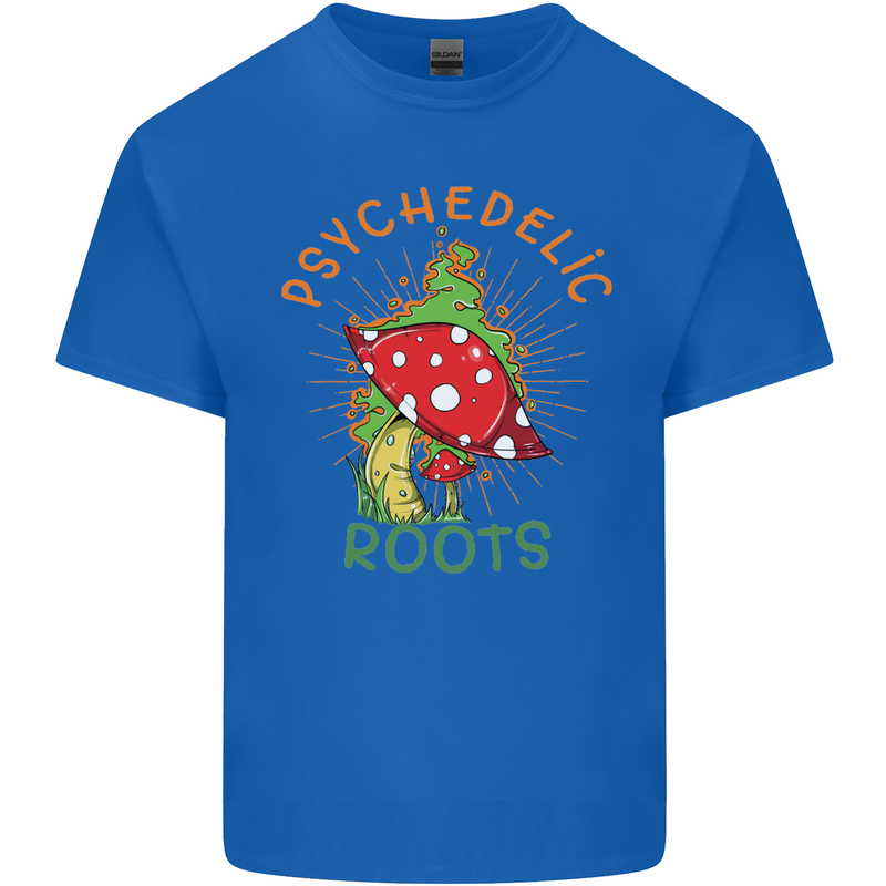 Psychedelic Roots Magic Mushrooms LSD Hippy Mens Cotton T-Shirt Tee Top Royal Blue