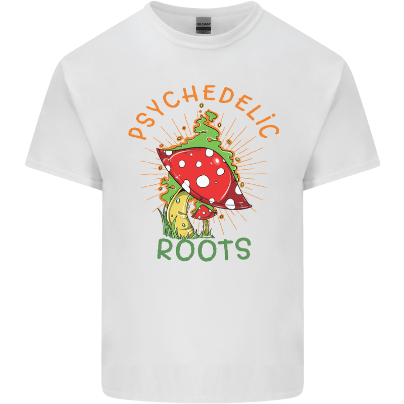 Psychedelic Roots Magic Mushrooms LSD Hippy Mens Cotton T-Shirt Tee Top White