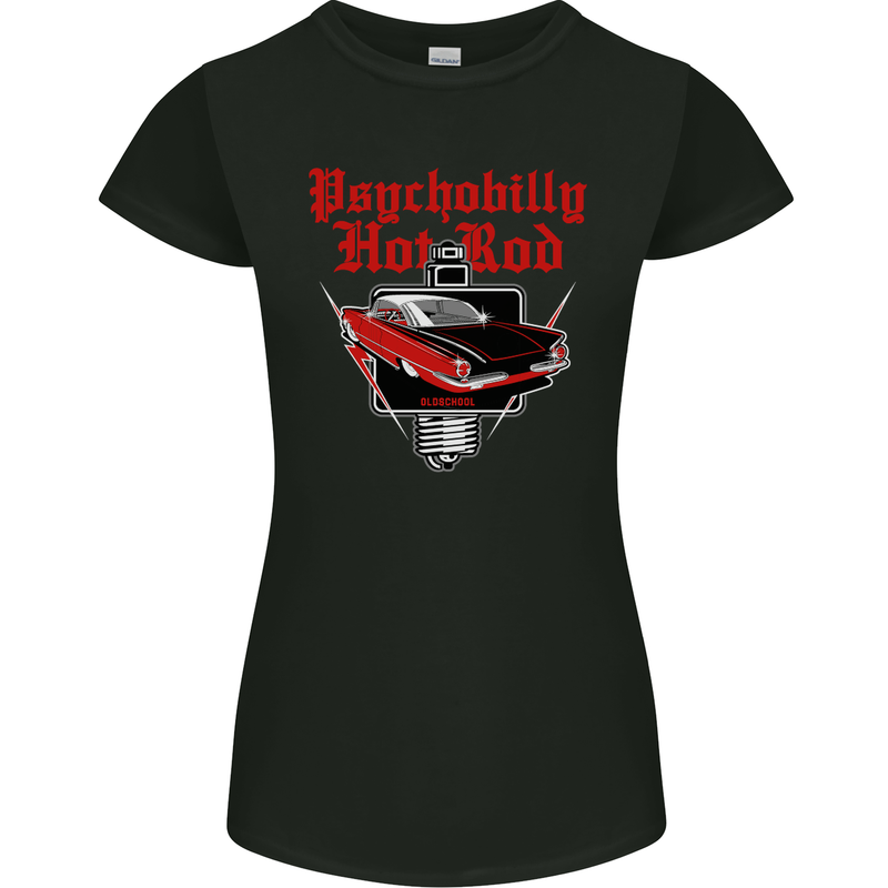 Psychobilly Hot Rod Hotrod Dragster Womens Petite Cut T-Shirt Black