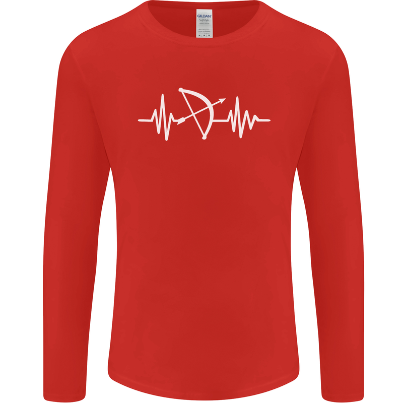 Pulse Archery Archer Funny ECG Mens Long Sleeve T-Shirt Red