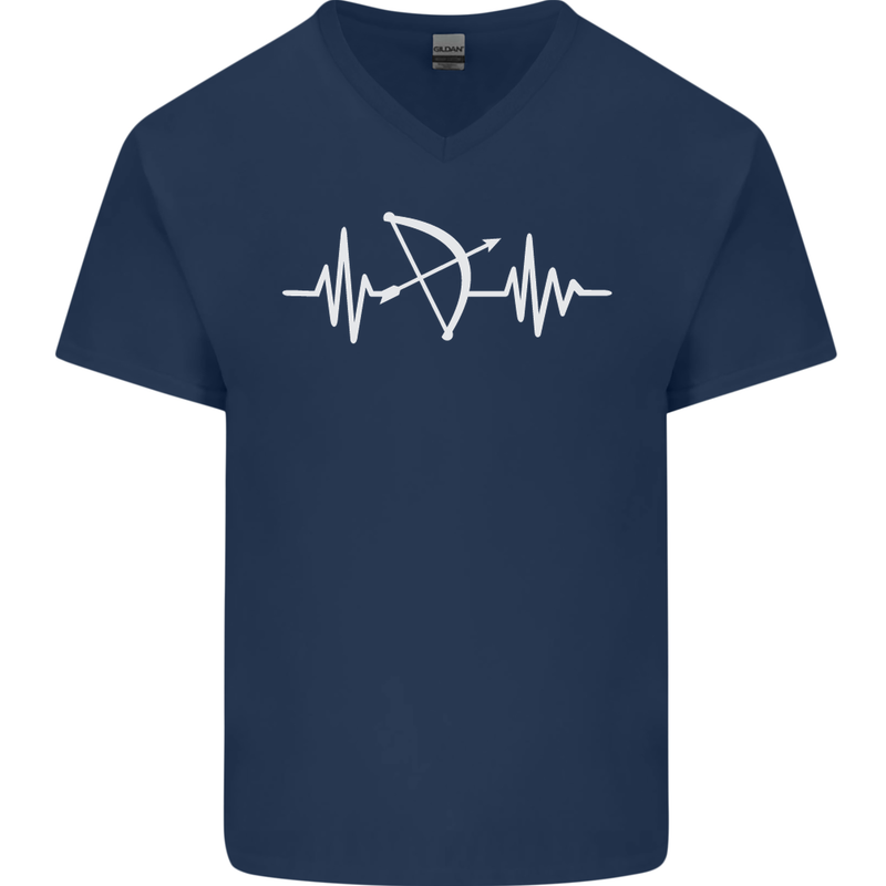 Pulse Archery Archer Funny ECG Mens V-Neck Cotton T-Shirt Navy Blue