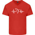 Pulse Archery Archer Funny ECG Mens V-Neck Cotton T-Shirt Red