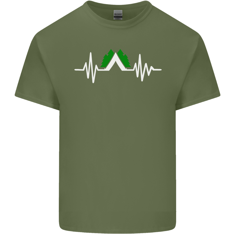 Pulse Camping Camper Camp Festival ECG Mens Cotton T-Shirt Tee Top Military Green