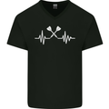 Pulse Darts Funny ECG Mens V-Neck Cotton T-Shirt Black