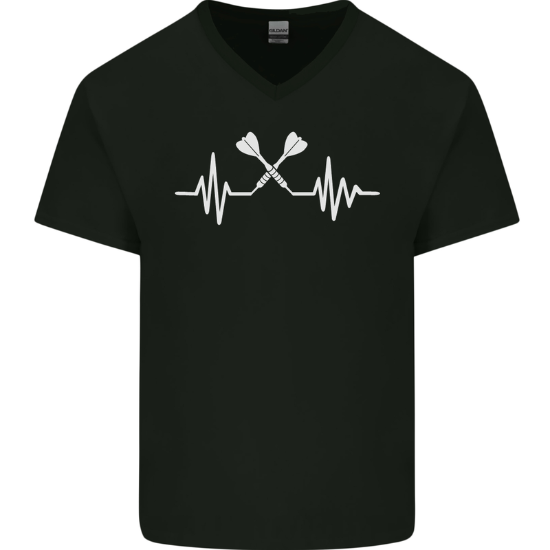 Pulse Darts Funny ECG Mens V-Neck Cotton T-Shirt Black