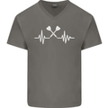 Pulse Darts Funny ECG Mens V-Neck Cotton T-Shirt Charcoal