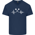 Pulse Darts Funny ECG Mens V-Neck Cotton T-Shirt Navy Blue