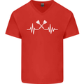 Pulse Darts Funny ECG Mens V-Neck Cotton T-Shirt Red