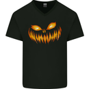 Pumpkin Face Halloween Horror Scary Mens V-Neck Cotton T-Shirt Black