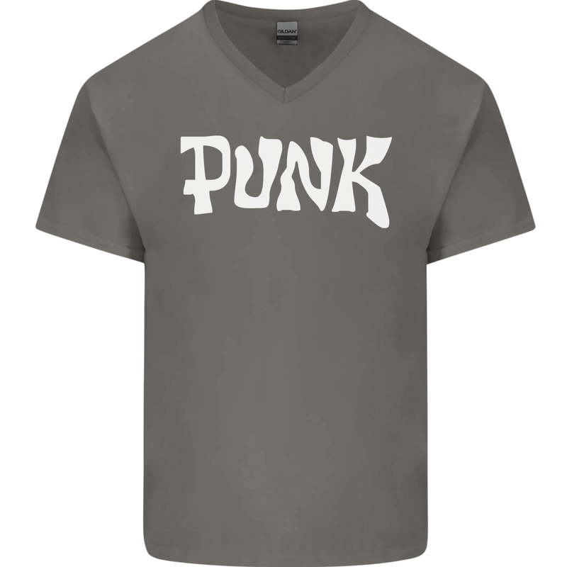 Punk As Worn By Mens V-Neck Cotton T-Shirt Charcoal