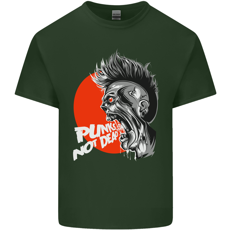 Punk's Not Dead Rock Music Skull Mens Cotton T-Shirt Tee Top Forest Green