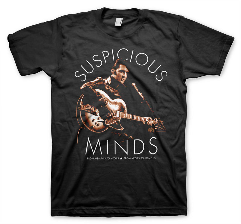 Elvis presley suspicious minds mens black rock music t-shirt king of rock n' roll tee