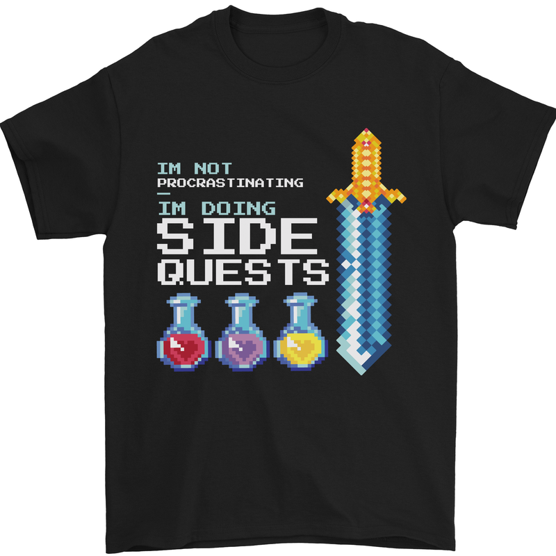 RPG Gaming I'm Doing Side Quests Gamer Mens T-Shirt Cotton Gildan Black