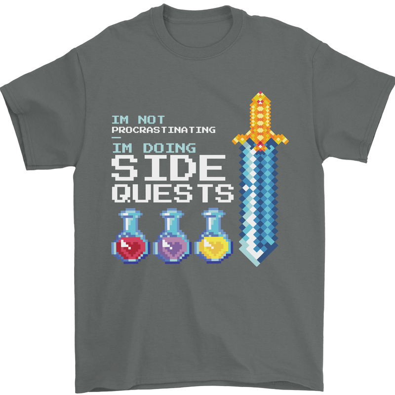 RPG Gaming I'm Doing Side Quests Gamer Mens T-Shirt Cotton Gildan Charcoal