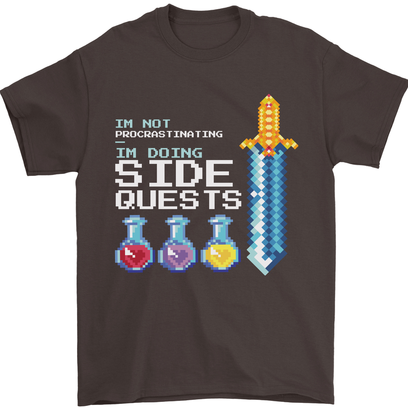 RPG Gaming I'm Doing Side Quests Gamer Mens T-Shirt Cotton Gildan Dark Chocolate