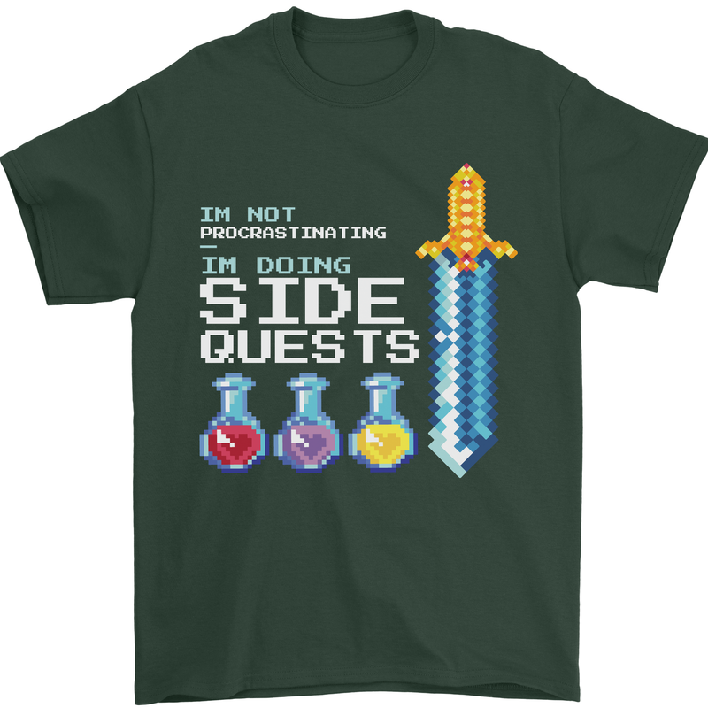 RPG Gaming I'm Doing Side Quests Gamer Mens T-Shirt Cotton Gildan Forest Green
