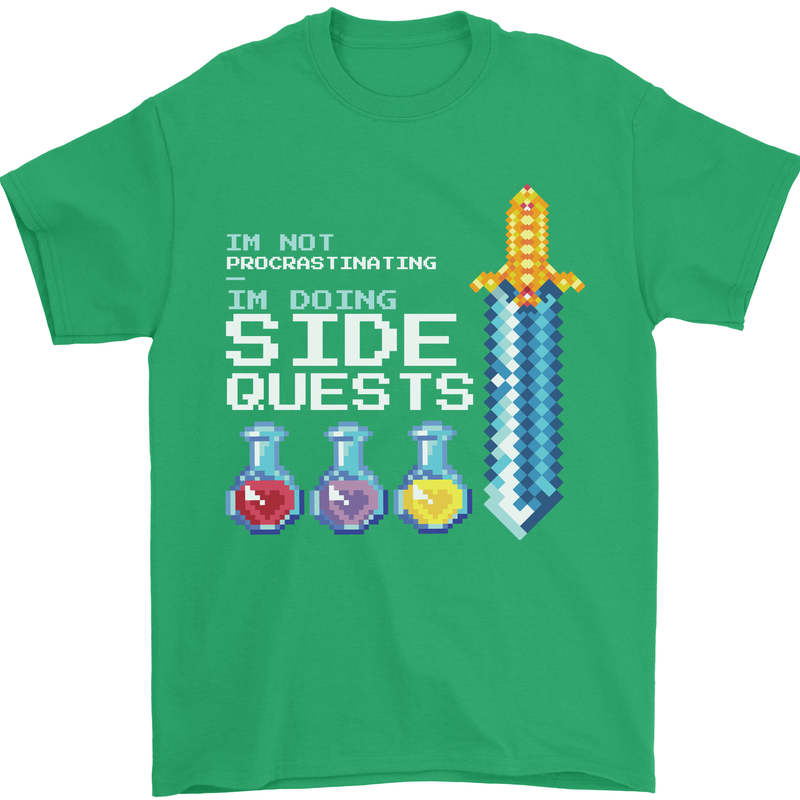 RPG Gaming I'm Doing Side Quests Gamer Mens T-Shirt Cotton Gildan Irish Green