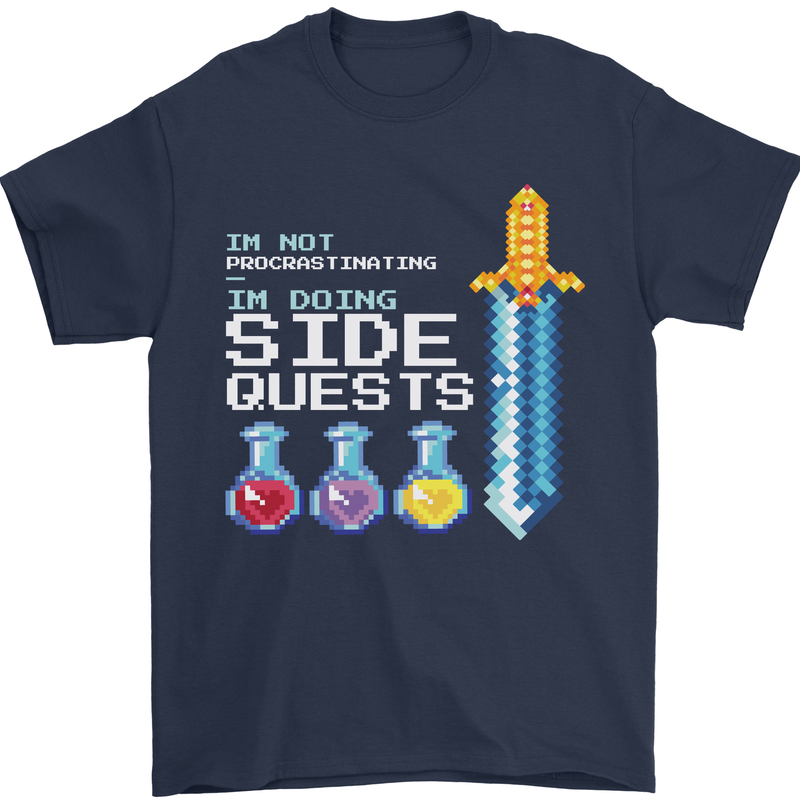 RPG Gaming I'm Doing Side Quests Gamer Mens T-Shirt Cotton Gildan Navy Blue