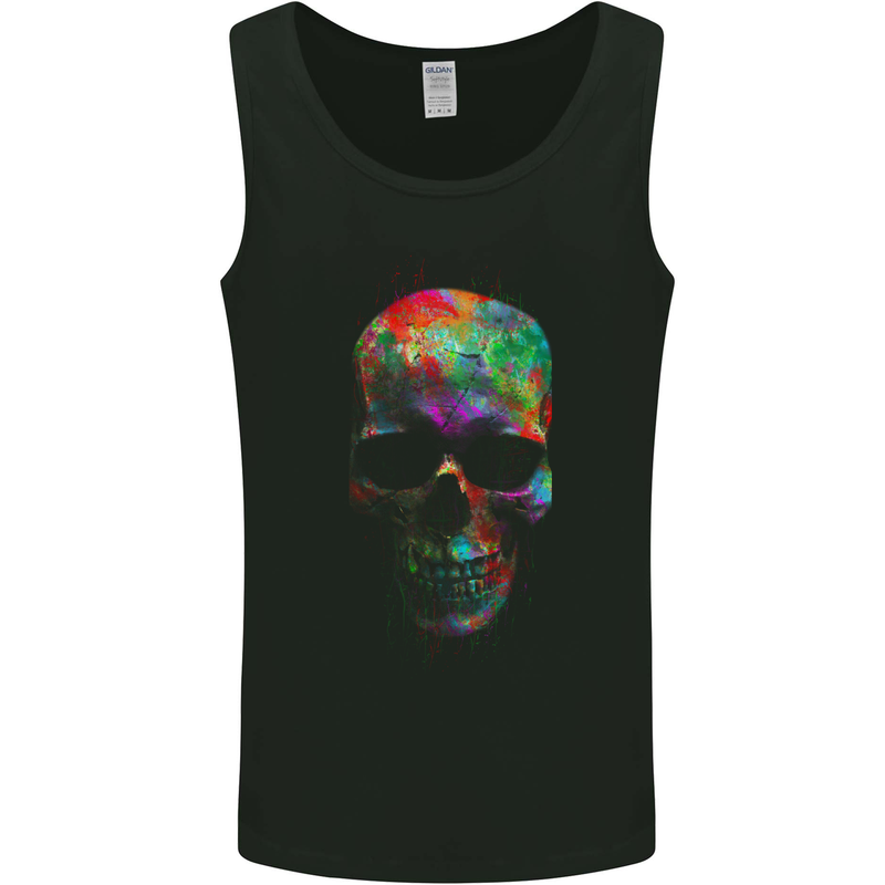 Radiantly Coloured Skull Mens Vest Tank Top Black