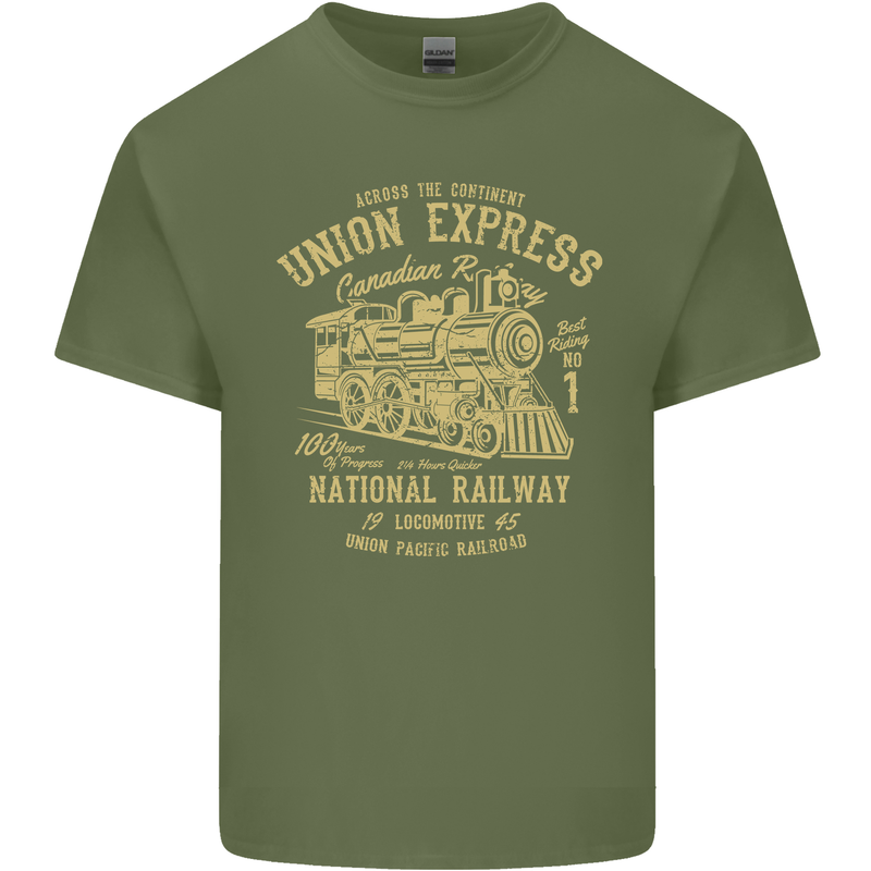 Railway Train Trainspotter Trianspotting Mens Cotton T-Shirt Tee Top Military Green