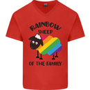 Rainbow Sheep Funny LGBT Gay Pride Day Mens V-Neck Cotton T-Shirt Red