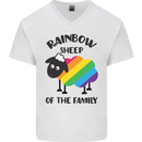 Rainbow Sheep Funny LGBT Gay Pride Day Mens V-Neck Cotton T-Shirt White