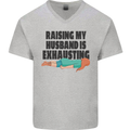Raising My Husband Is Exhausting Mens V-Neck Cotton T-Shirt Sports Grey