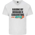Raising My Husband Is Exhausting Mens V-Neck Cotton T-Shirt White