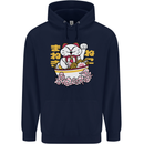 Ramen Lucky Cat Mens 80% Cotton Hoodie Navy Blue