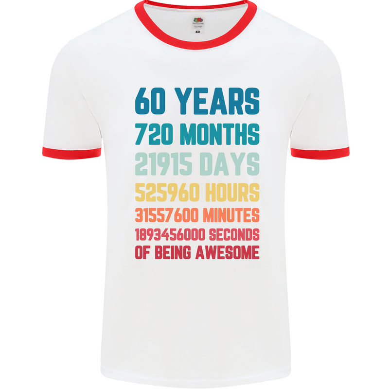 60th Birthday 60 Year Old Mens White Ringer T-Shirt White/Red
