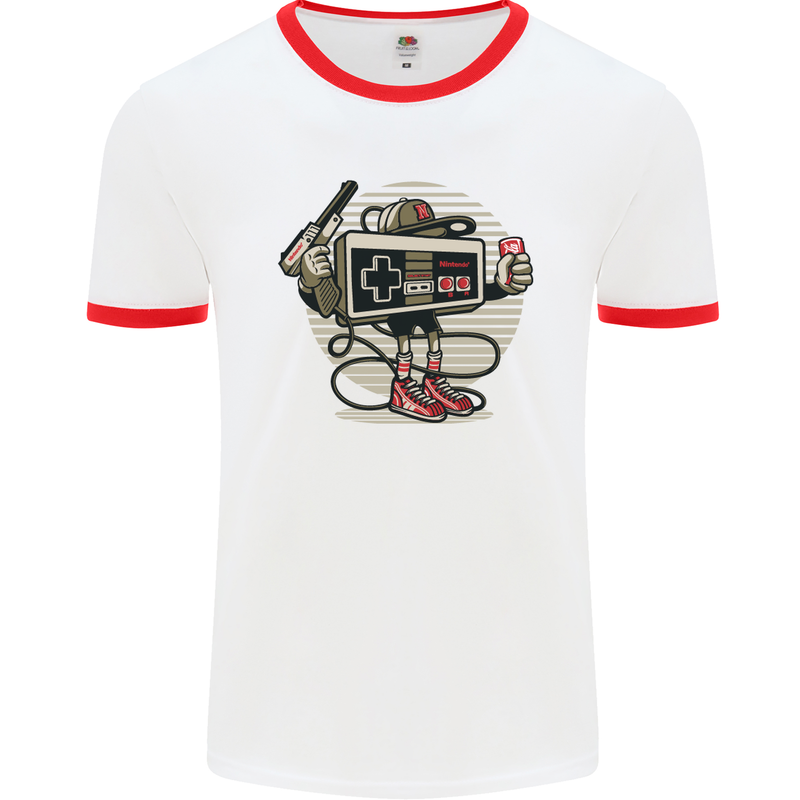 Let's Play Funny Gamer Gaming Mens White Ringer T-Shirt White/Red