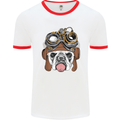 Steampunk Bulldog Mens White Ringer T-Shirt White/Red