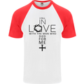 In Love With the Cross Christian Christ Mens S/S Baseball T-Shirt White/Red