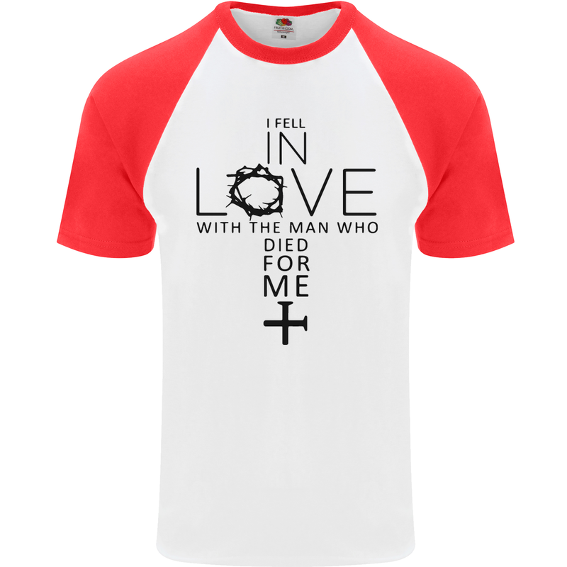 In Love With the Cross Christian Christ Mens S/S Baseball T-Shirt White/Red