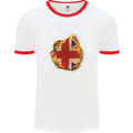 Union Jack Flag Fire Effect Great Britain Mens White Ringer T-Shirt White/Red
