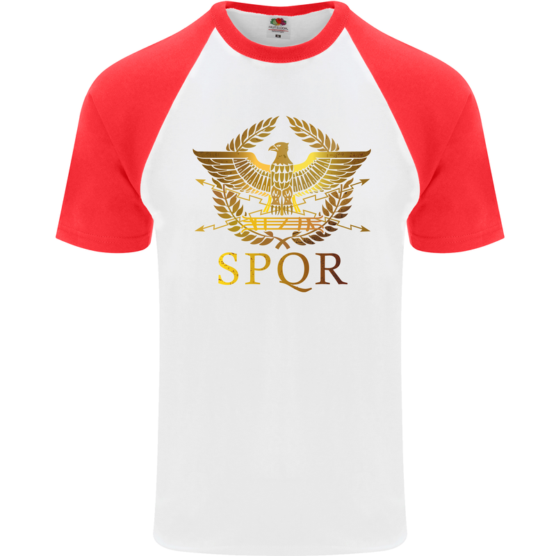 Gym Training Top Weightlifting SPQR Roman Mens S/S Baseball T-Shirt White/Red