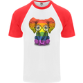 LGBT Elephant Gay Pride Day Awareness Mens S/S Baseball T-Shirt White/Red