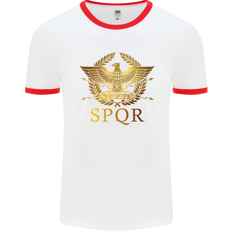 Gym Training Top Weightlifting SPQR Roman Mens White Ringer T-Shirt White/Red