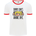 Sorry Can't Anime Bye Funny Anti-Social Mens White Ringer T-Shirt White/Red