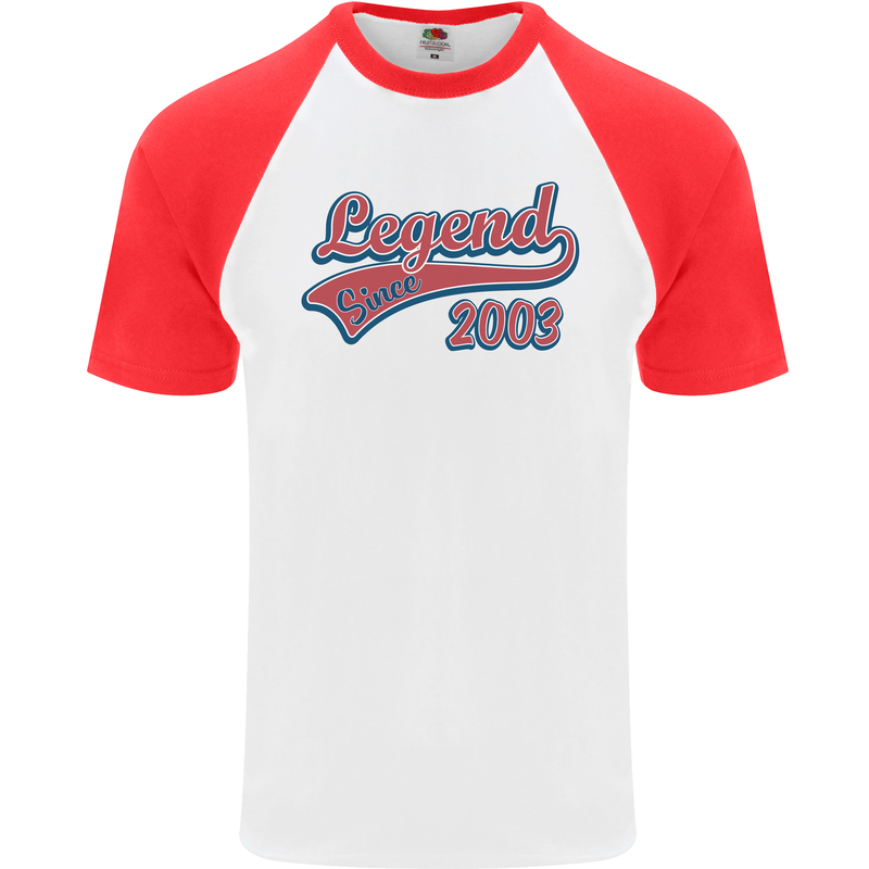 Legend Since 20th Birthday 2003 Mens S/S Baseball T-Shirt White/Red