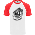 Cafe Racer Old Racing Motorcycle Biker Mens S/S Baseball T-Shirt White/Red