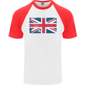 Distressed Union Jack Flag Great Britain Mens S/S Baseball T-Shirt White/Red