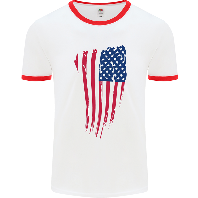 USA Stars & Stripes Flag July 4th America Mens White Ringer T-Shirt White/Red