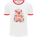 Watercolour Pig Mens White Ringer T-Shirt White/Red