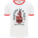 Every Day Is a Party Hustle Skull Alcohol Mens White Ringer T-Shirt White/Red